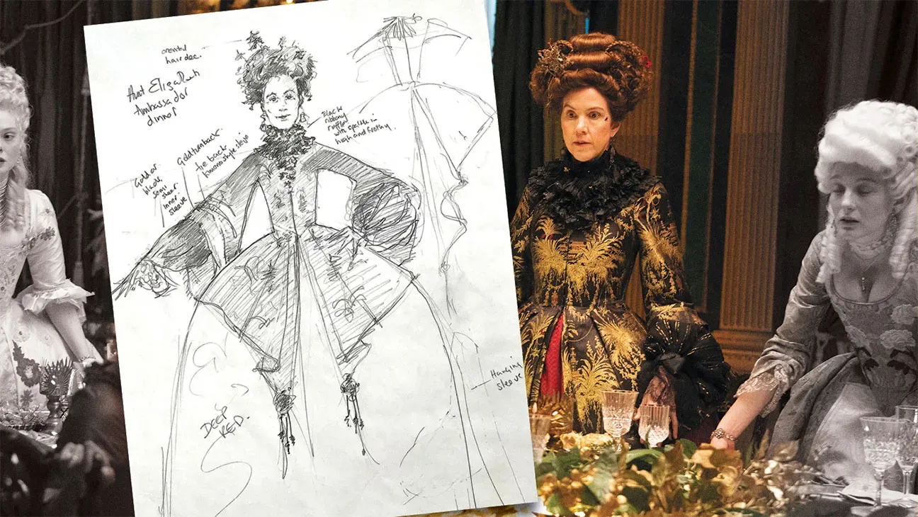 Historical costume design sketch and reference