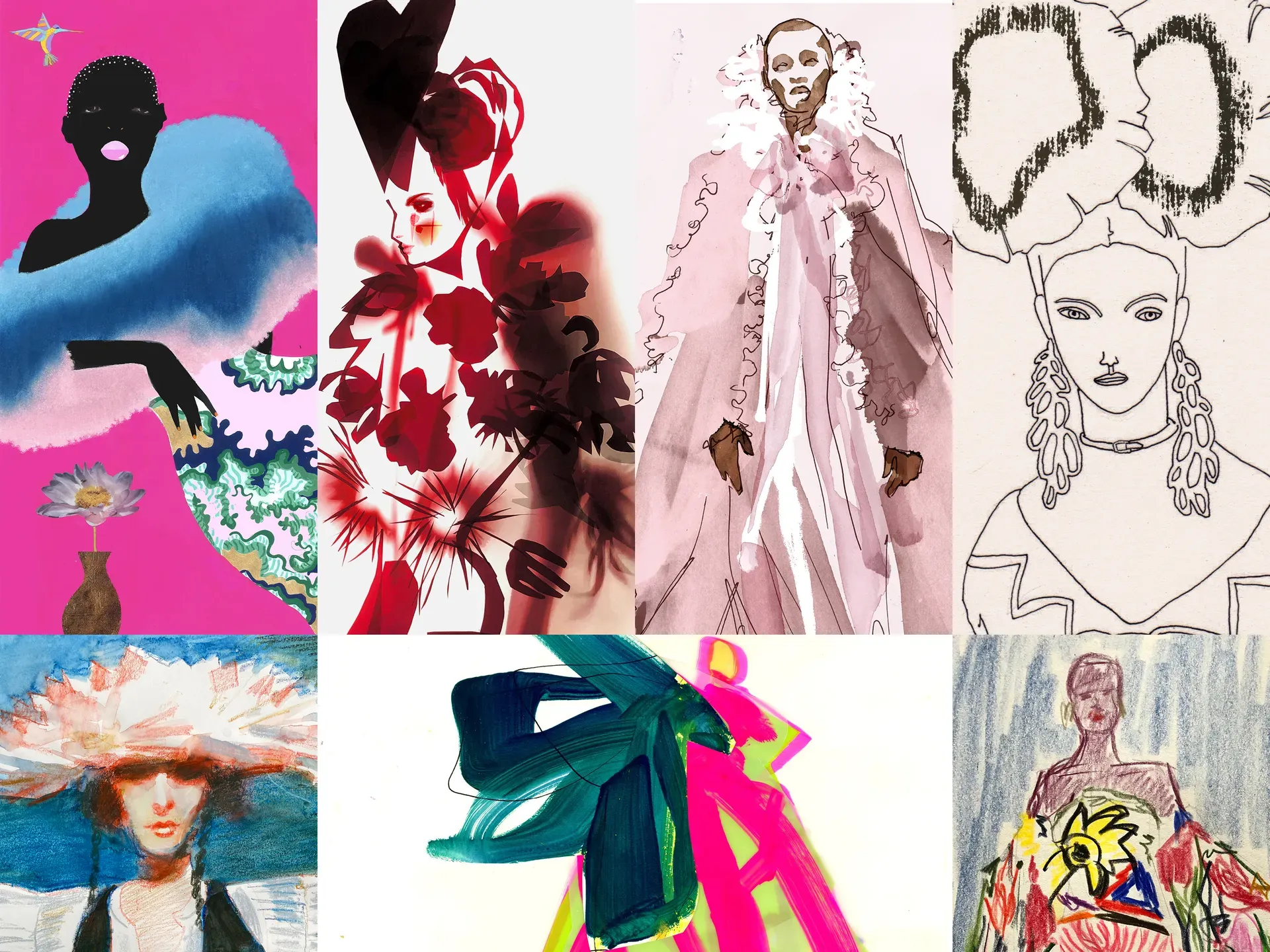 Colorful fashion illustrations showcasing creative artistic styles