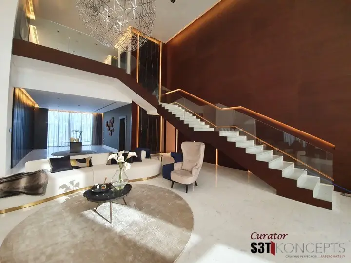 Modern living room with elegant staircase