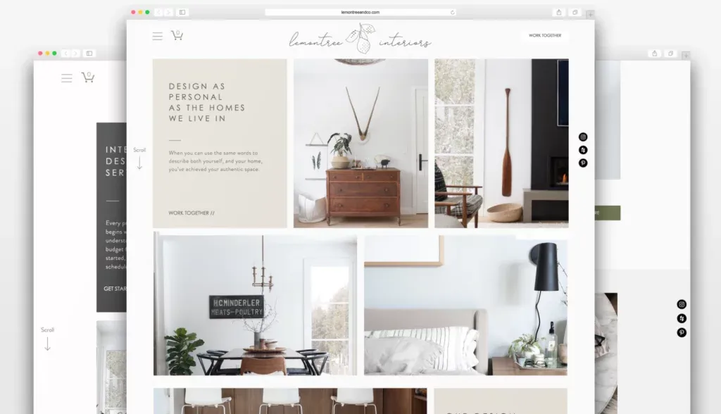 Modern interior design portfolio website layout