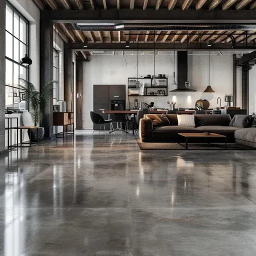  Industrial living room with polished concrete
