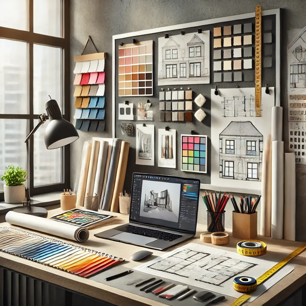  Interior design workspace with materials