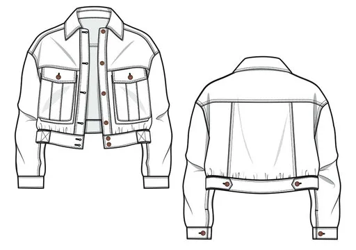 Technical sketch of a cropped denim jacket