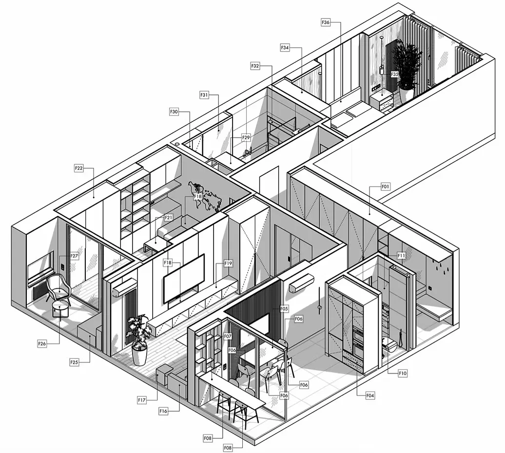 Detailed technical floor plan illustration