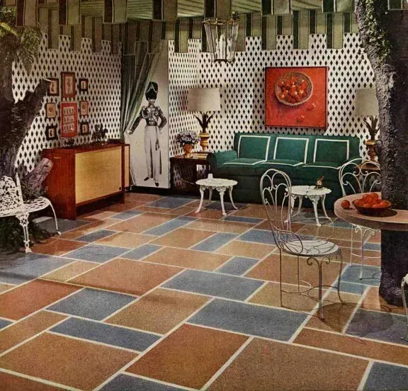  Retro-style colorful tile flooring interior
