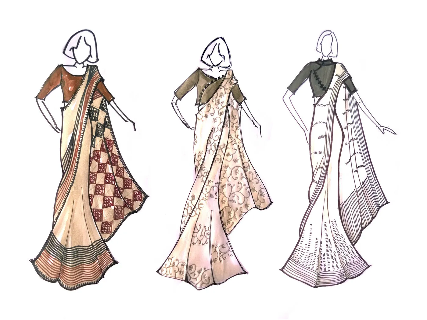  Traditional sari sketches with modern aesthetics