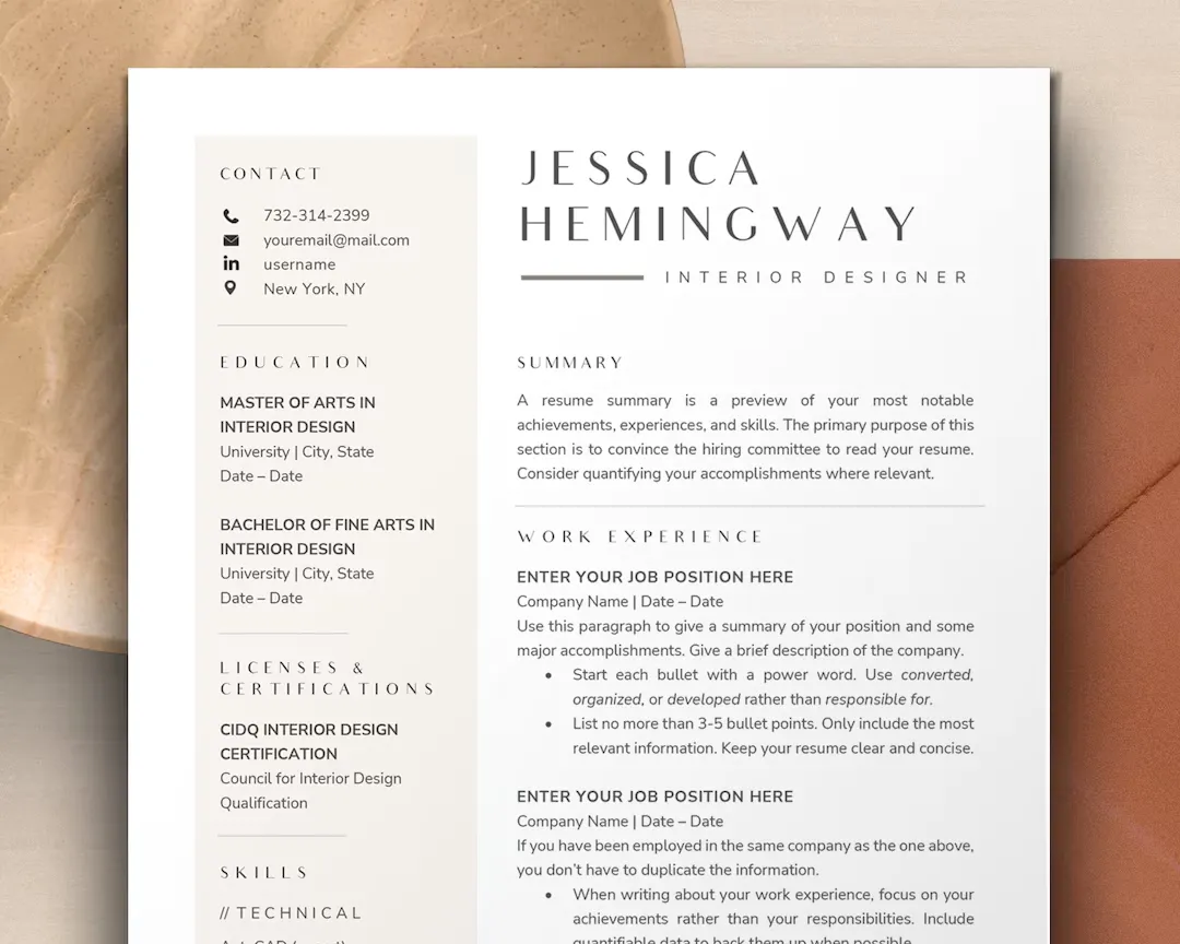 Professional interior designer resume template