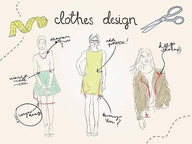 Clothes design illustration with annotations