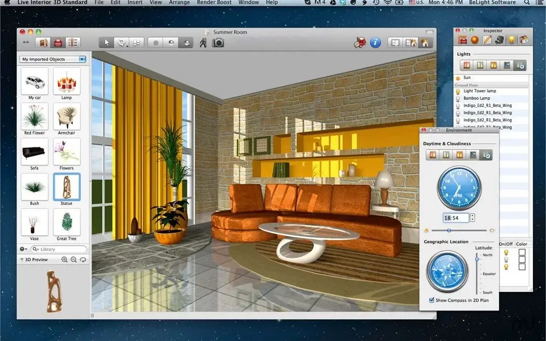 Live Interior 3D software interface for design