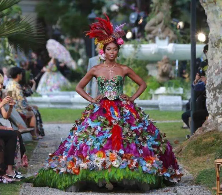 Stunning floral-themed couture fashion dress