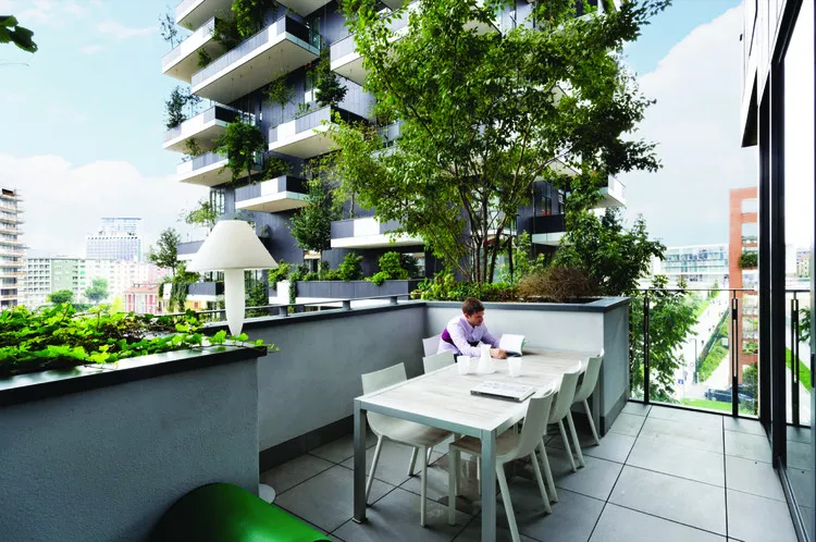  Urban balcony with lush greenery