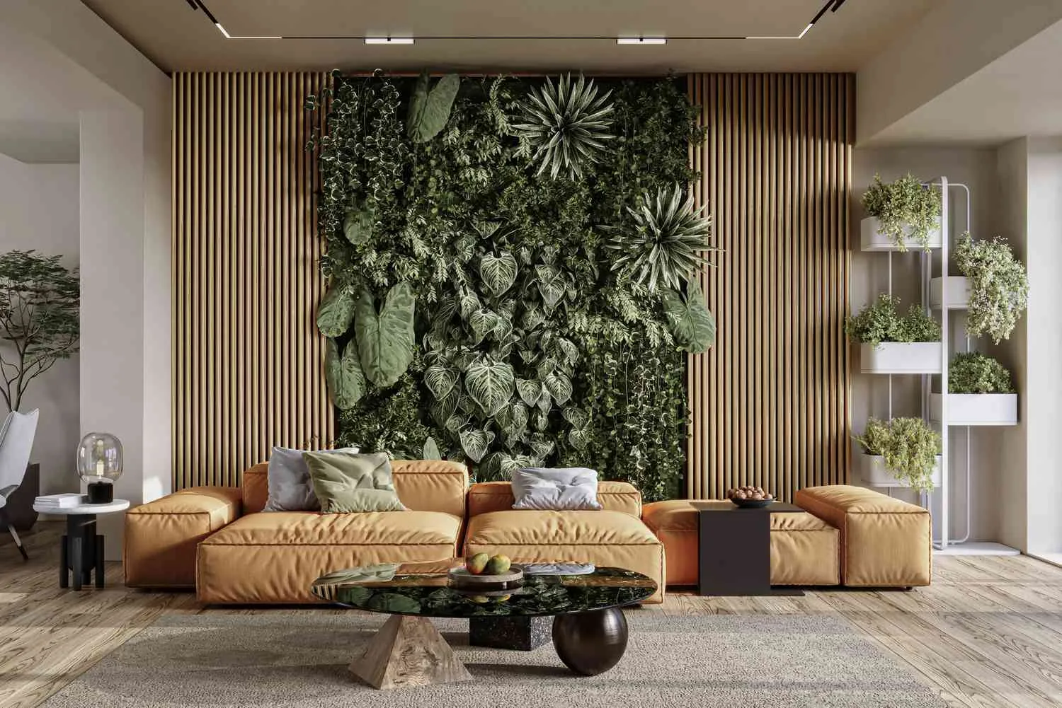 Living room with vertical green wall