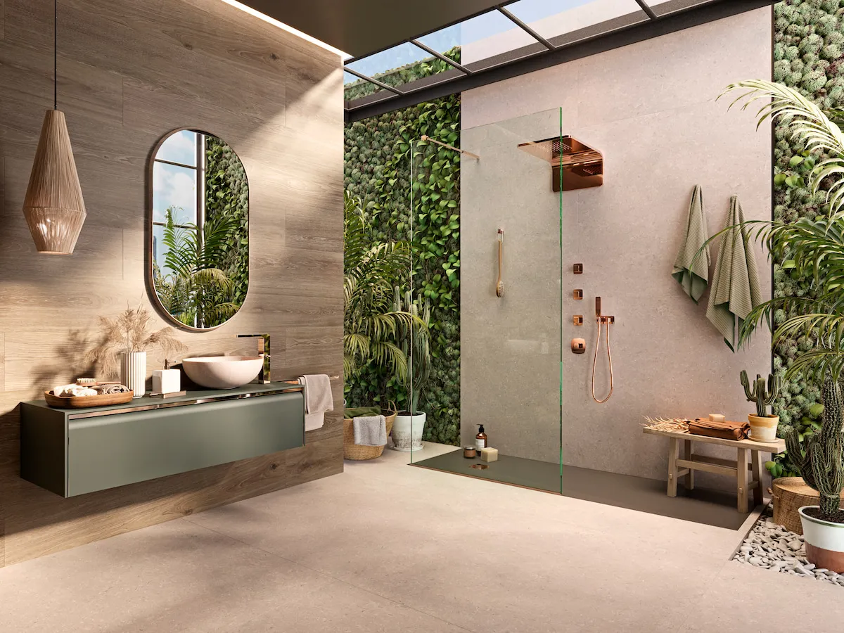 Bathroom featuring vertical garden wall