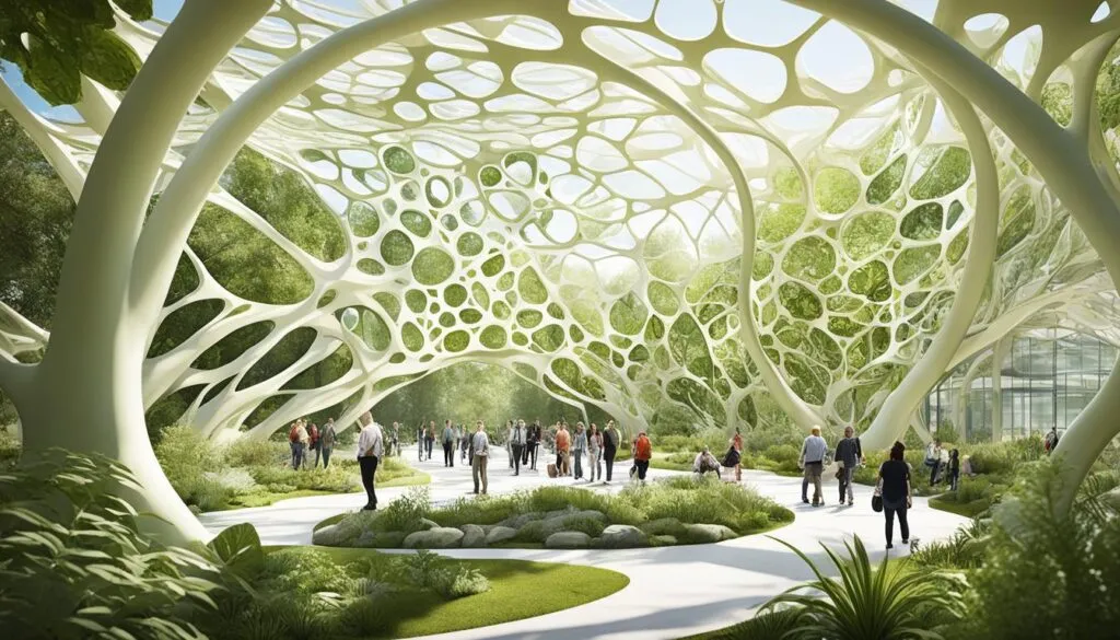 Futuristic pavilion with organic patterns