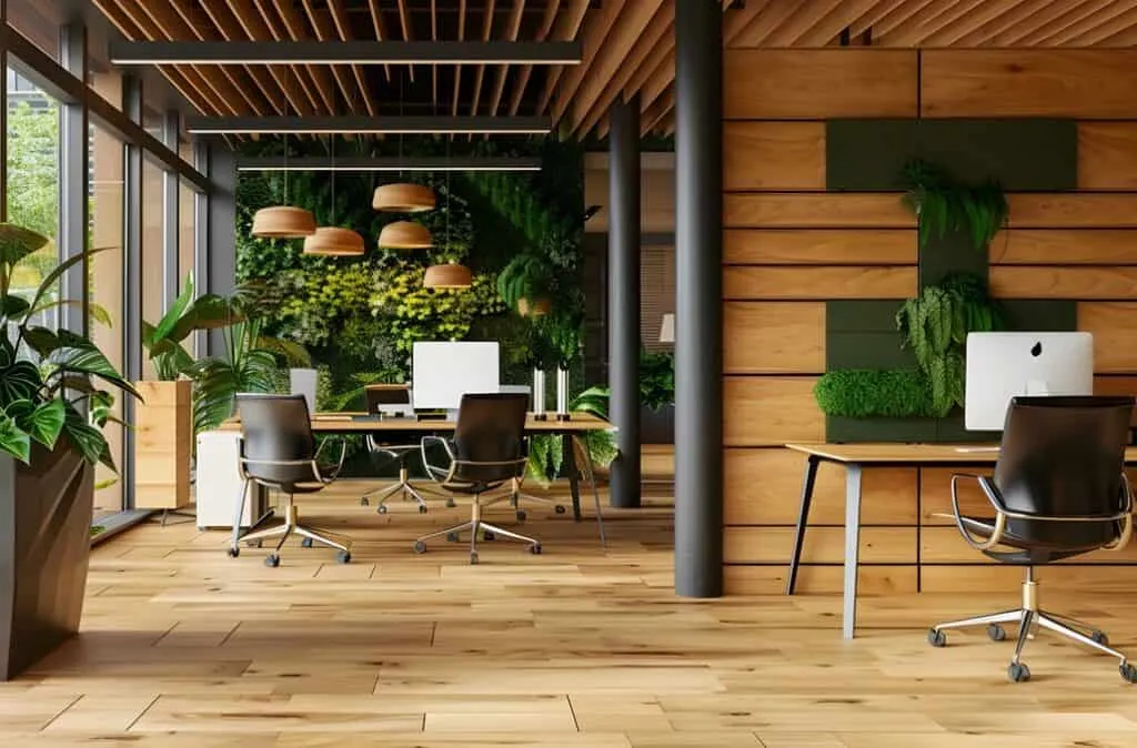  Workspace with wood and green accents