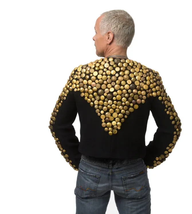 Fashionable jacket adorned with gold coins